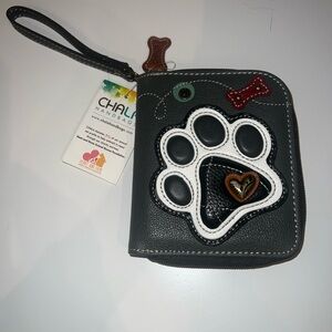 Chala - GRAY PAW PRINT - Zip-Around Wallet With Bone Charm Brand New 5x4